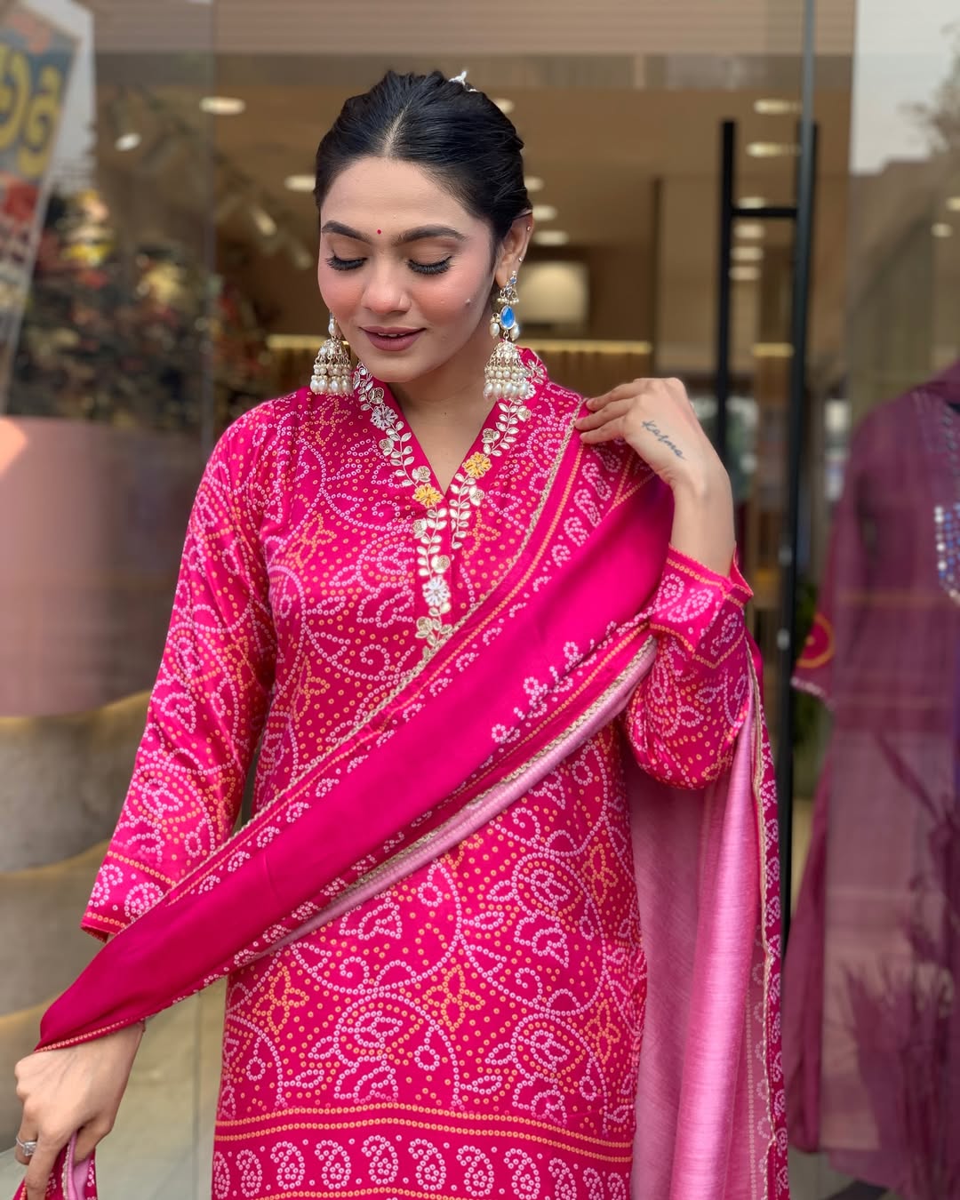 Fuchsia Pink Traditional Embroidered Ethnic Suit Set