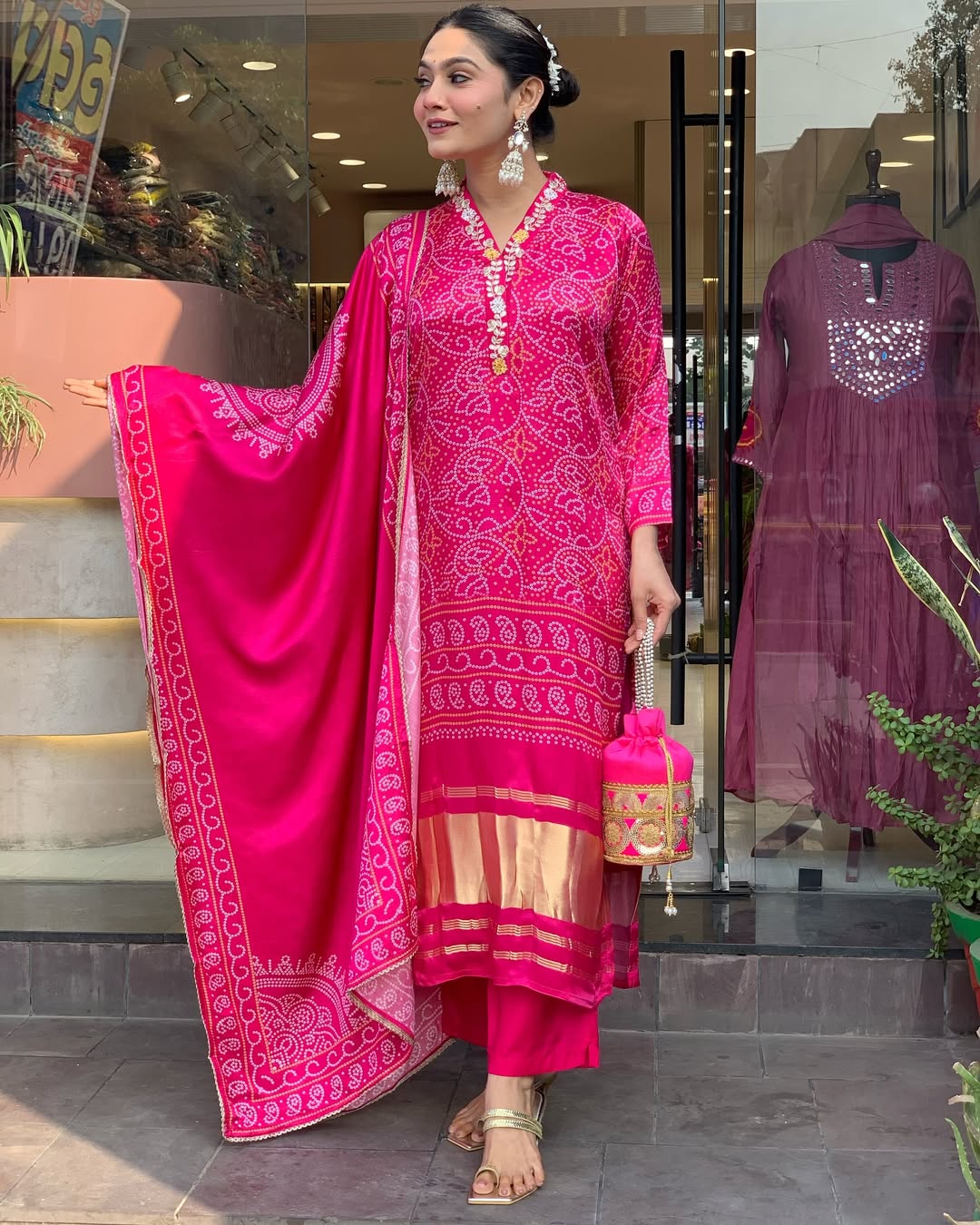Fuchsia Pink Traditional Embroidered Ethnic Suit Set