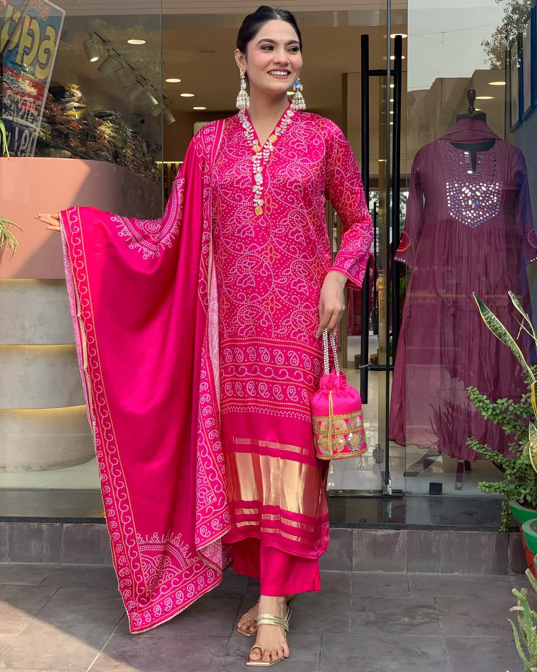 Fuchsia Pink Traditional Embroidered Ethnic Suit Set
