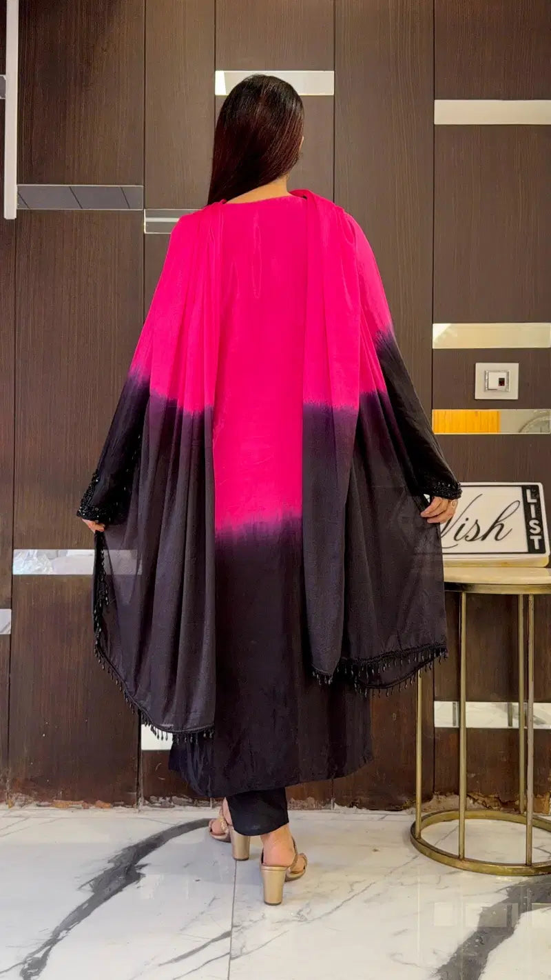 Pink And Black Crepe Silk Pakistani Readymade Suit
