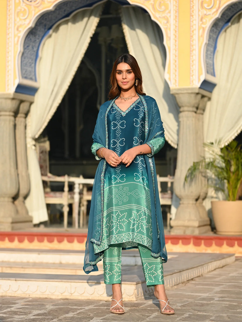 Rama Printed Chinon Bandhani Suit Set