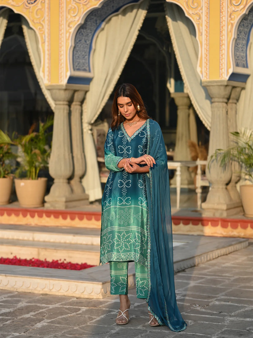 Rama Printed Chinon Bandhani Suit Set