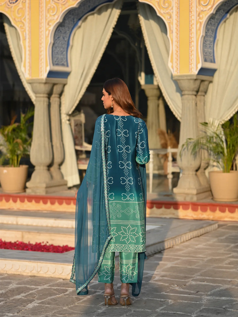 Rama Printed Chinon Bandhani Suit Set