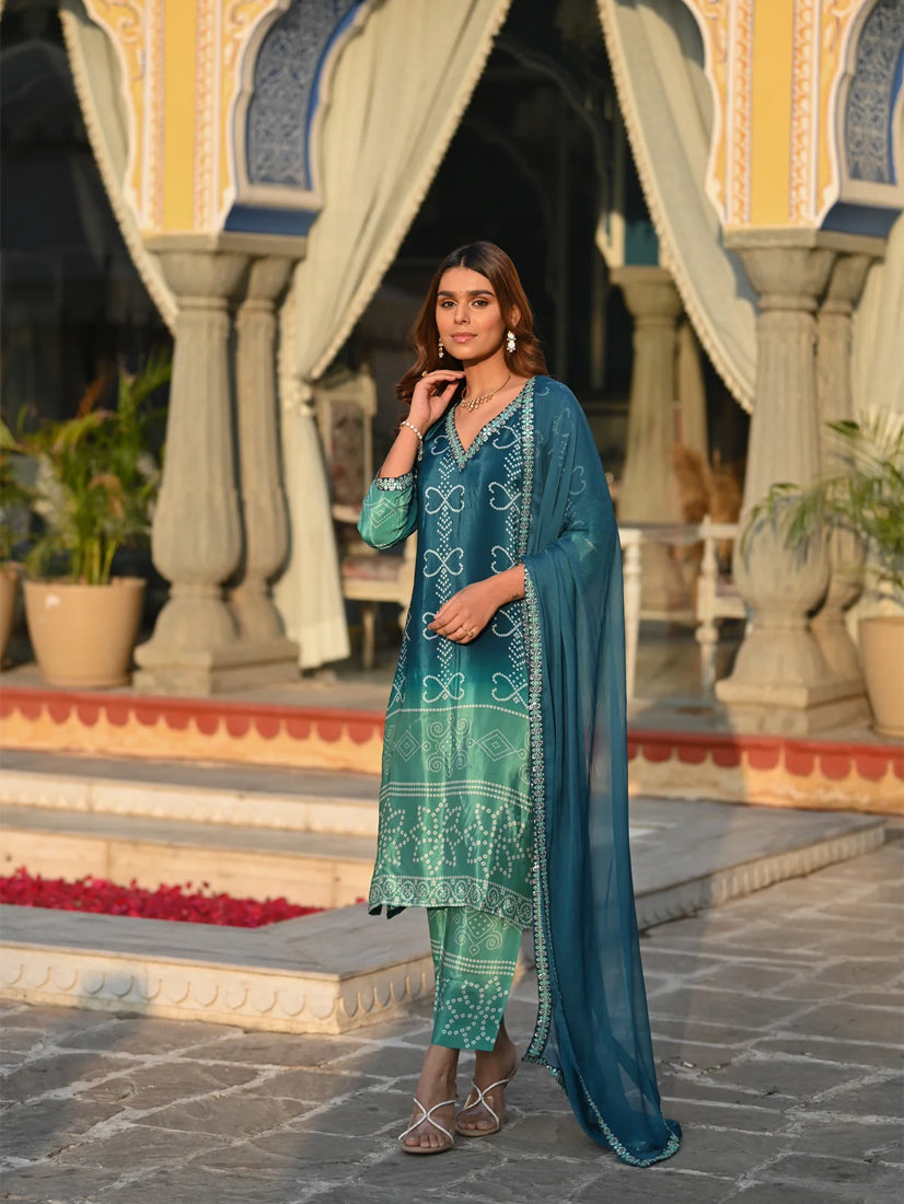 Rama Printed Chinon Bandhani Suit Set