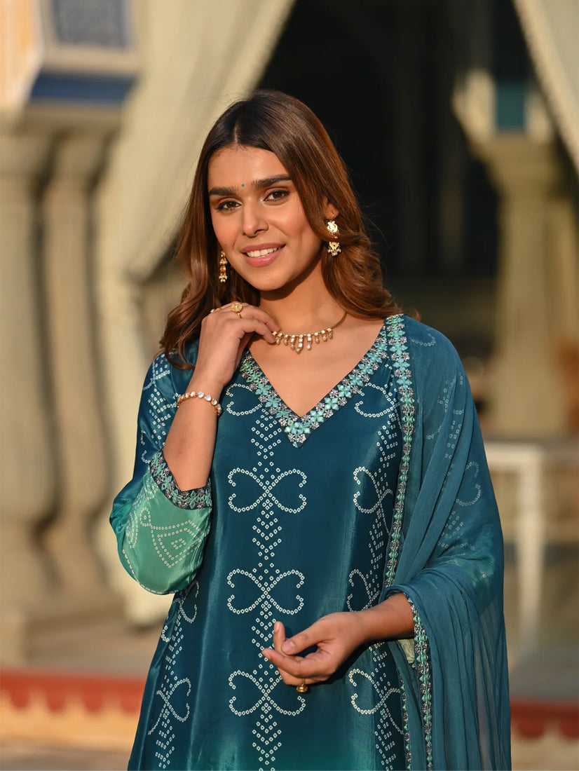 Rama Printed Chinon Bandhani Suit Set