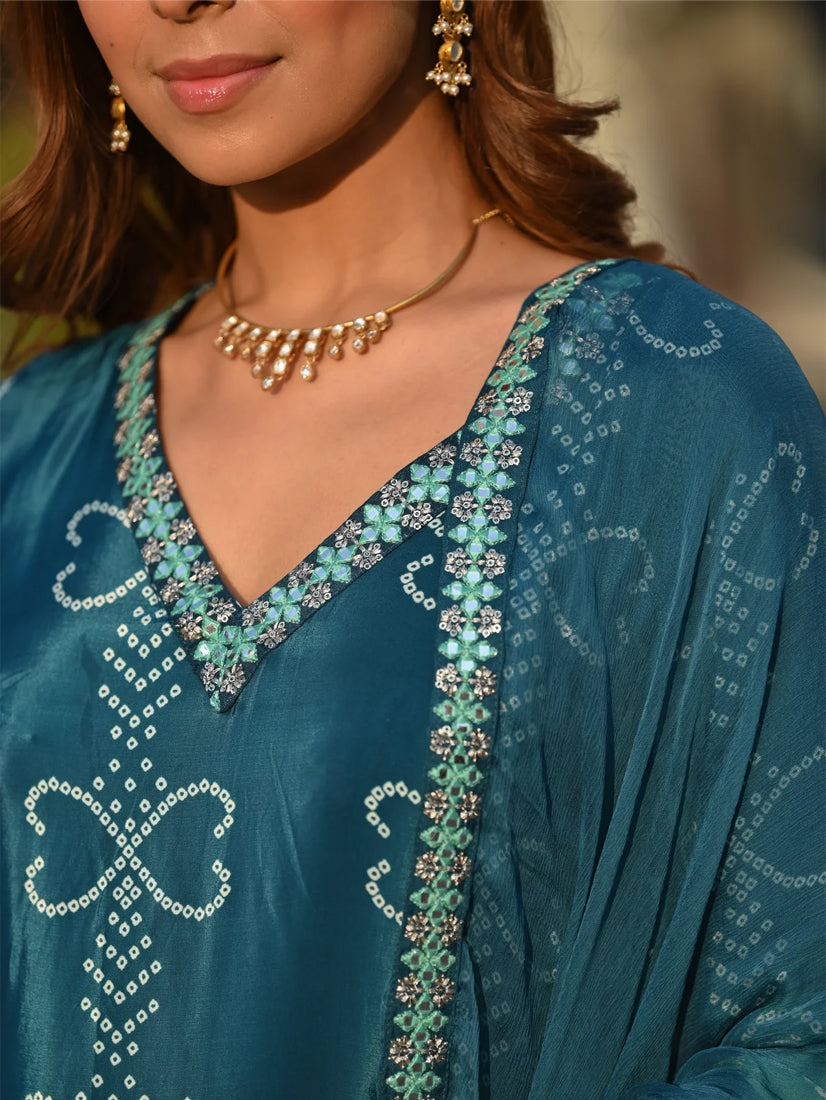 Rama Printed Chinon Bandhani Suit Set