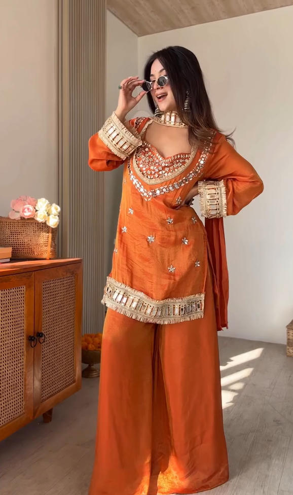 Rust Orange-Premium Tissue 4-Piece Bustier Set